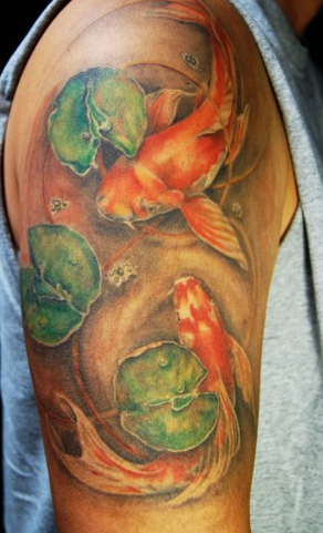 Tattoos - Koi Fish and Lily Pad Half Sleeve - 63940